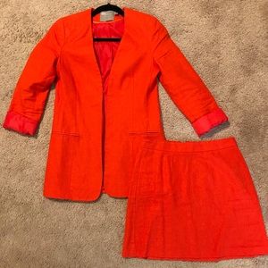ASOS Red Linen Mini Skirt Suit Set